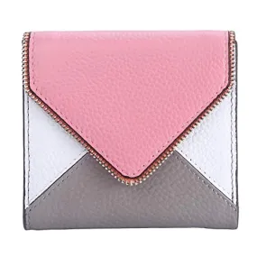 Lavemi RFID Blocking Small Compact Leather Wallets Credit Card Holder Case for Women(Envelope Pink/Gray)