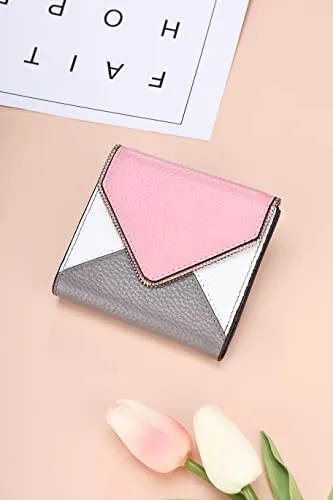 Lavemi RFID Blocking Small Compact Leather Wallets Credit Card Holder Case for Women(Envelope Pink/Gray)