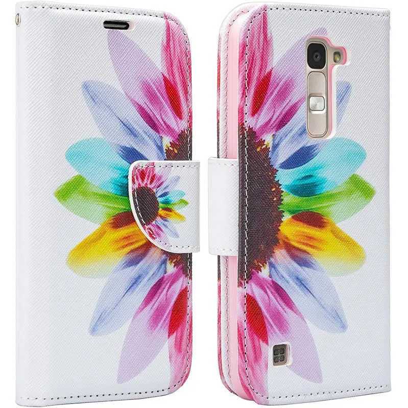LG Leon LTE Case | Lg Tribute 2 Case | LG Power | LG Sunset | LG Destiny | LG Risio Case, Wallet Case, Wrist Strap [Kickstand] Pu Leather Wallet Case with ID & Credit Card Slots - Sun Flower