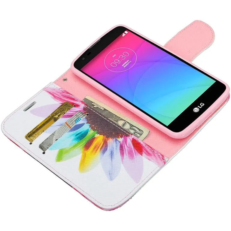 LG Leon LTE Case | Lg Tribute 2 Case | LG Power | LG Sunset | LG Destiny | LG Risio Case, Wallet Case, Wrist Strap [Kickstand] Pu Leather Wallet Case with ID & Credit Card Slots - Sun Flower