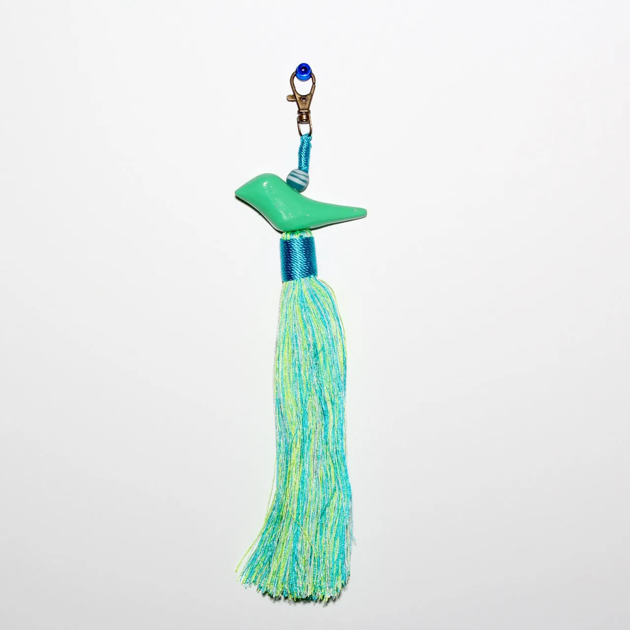 Light Green Bird Tassel with Blue-Green Tail