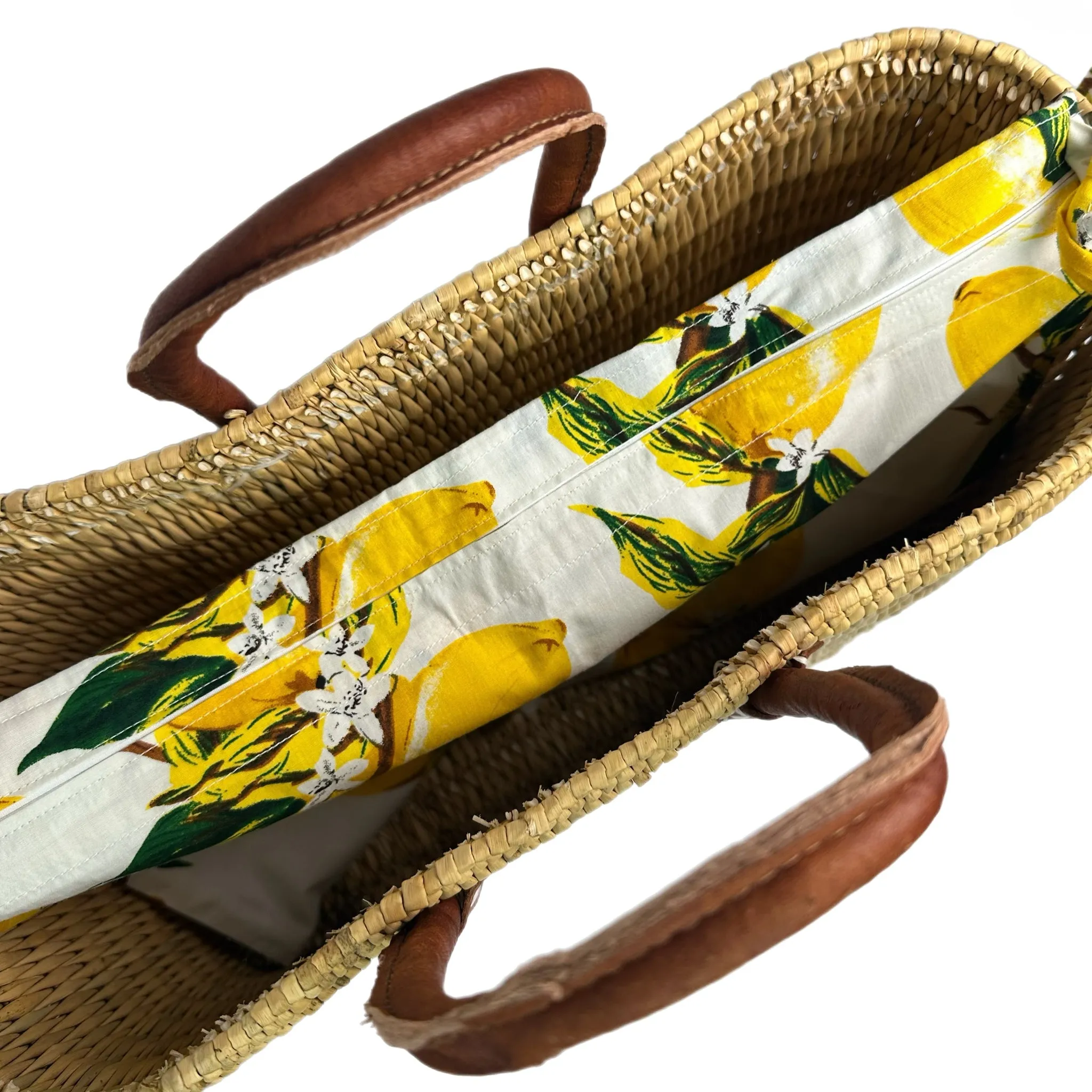 Lilliana I'd Rather Be In Sicily Leather Handle Reed Bag