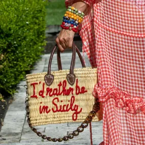 Lilliana I'd Rather Be In Sicily Leather Handle Reed Bag