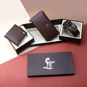Luxury Corporate Gift - Couple Wallet Gift Set III | Set of III Gift Set (Men's Wallet, Belt & Ladies Wallet) | Color: Brown
