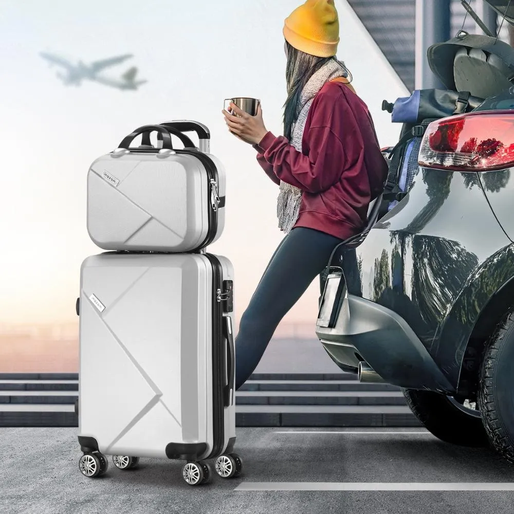 Mazam 2PCS Luggage Set TSA Lock Hard Case Silver