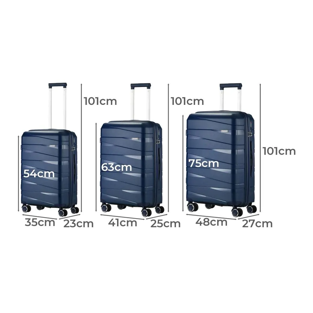 Mazam 3PCS Luggage Set Travel TSA Lock PP Case Navy