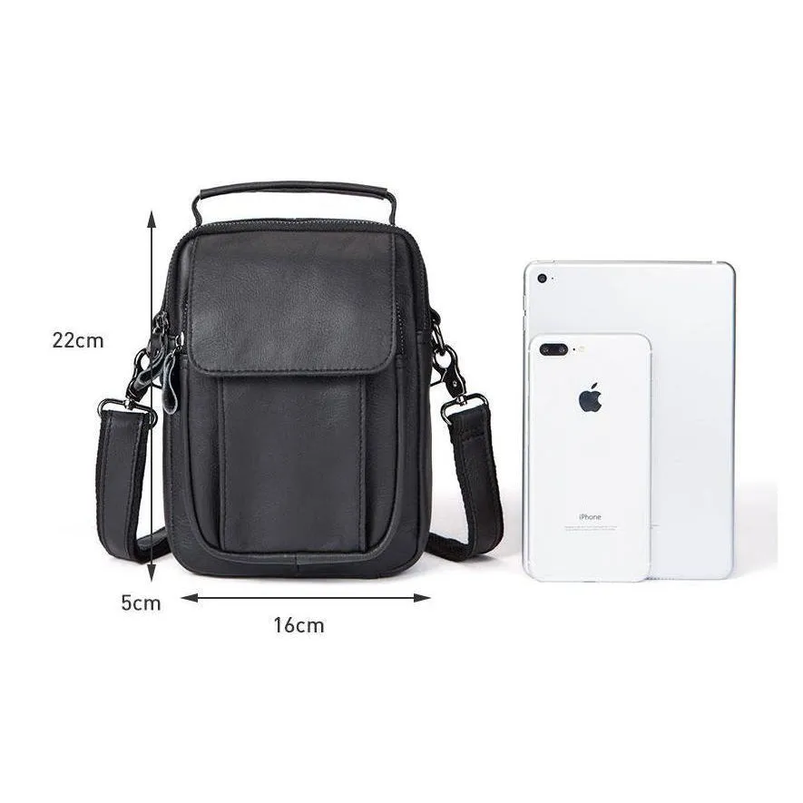 Men Cross-body Handbag Made with Original Leather and Fashionable Zippers