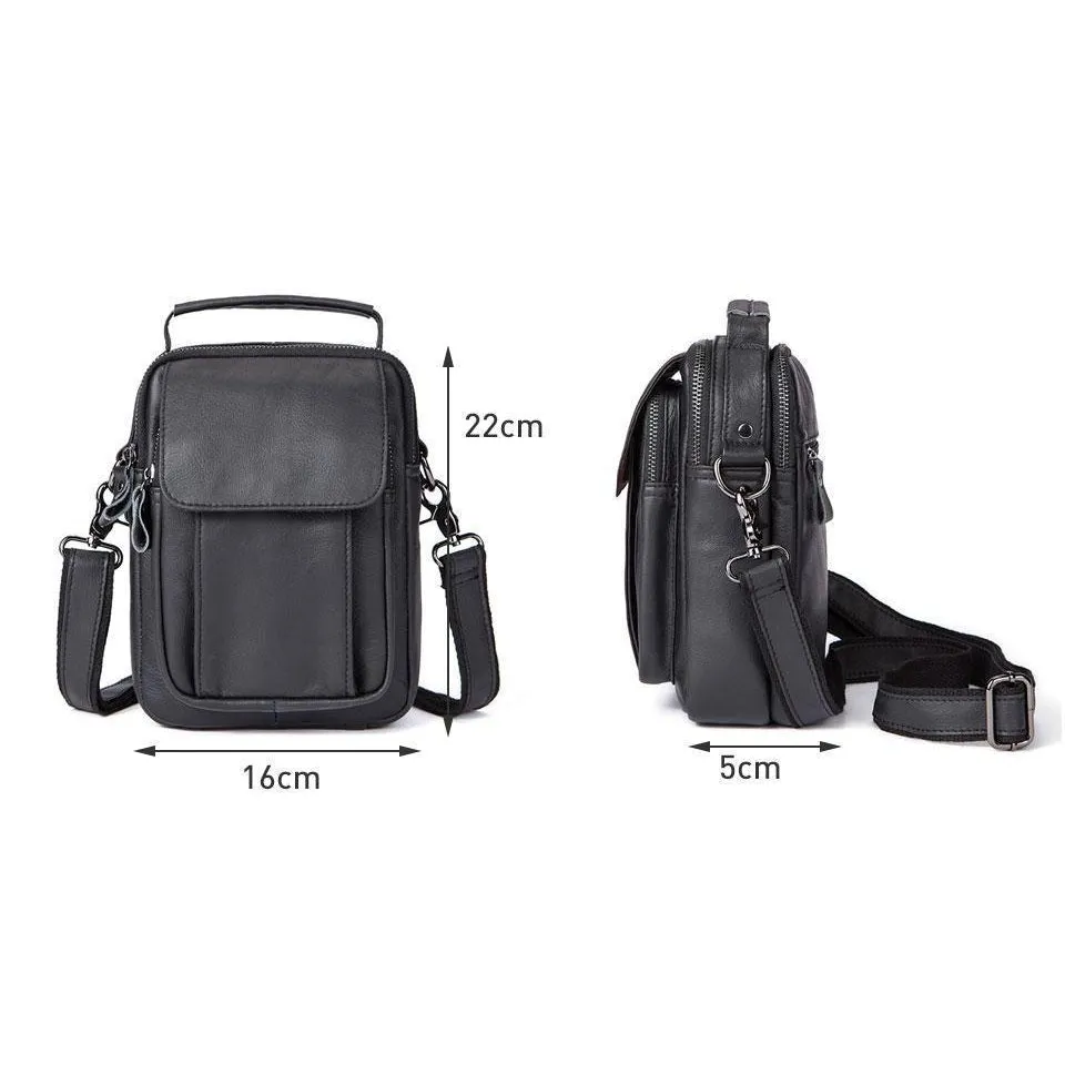 Men Cross-body Handbag Made with Original Leather and Fashionable Zippers