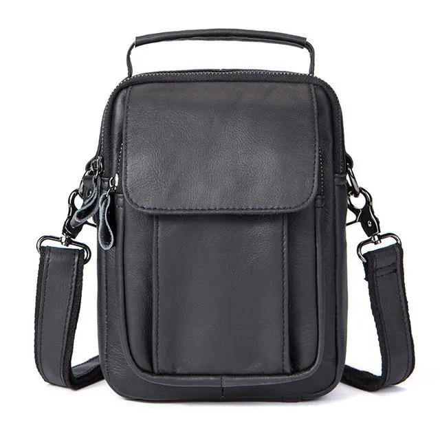 Men Cross-body Handbag Made with Original Leather and Fashionable Zippers
