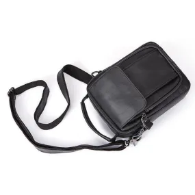 Men Cross-body Handbag Made with Original Leather and Fashionable Zippers