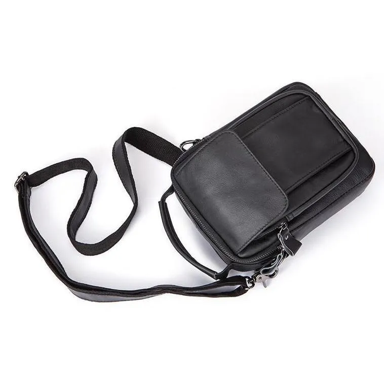 Men Cross-body Handbag Made with Original Leather and Fashionable Zippers