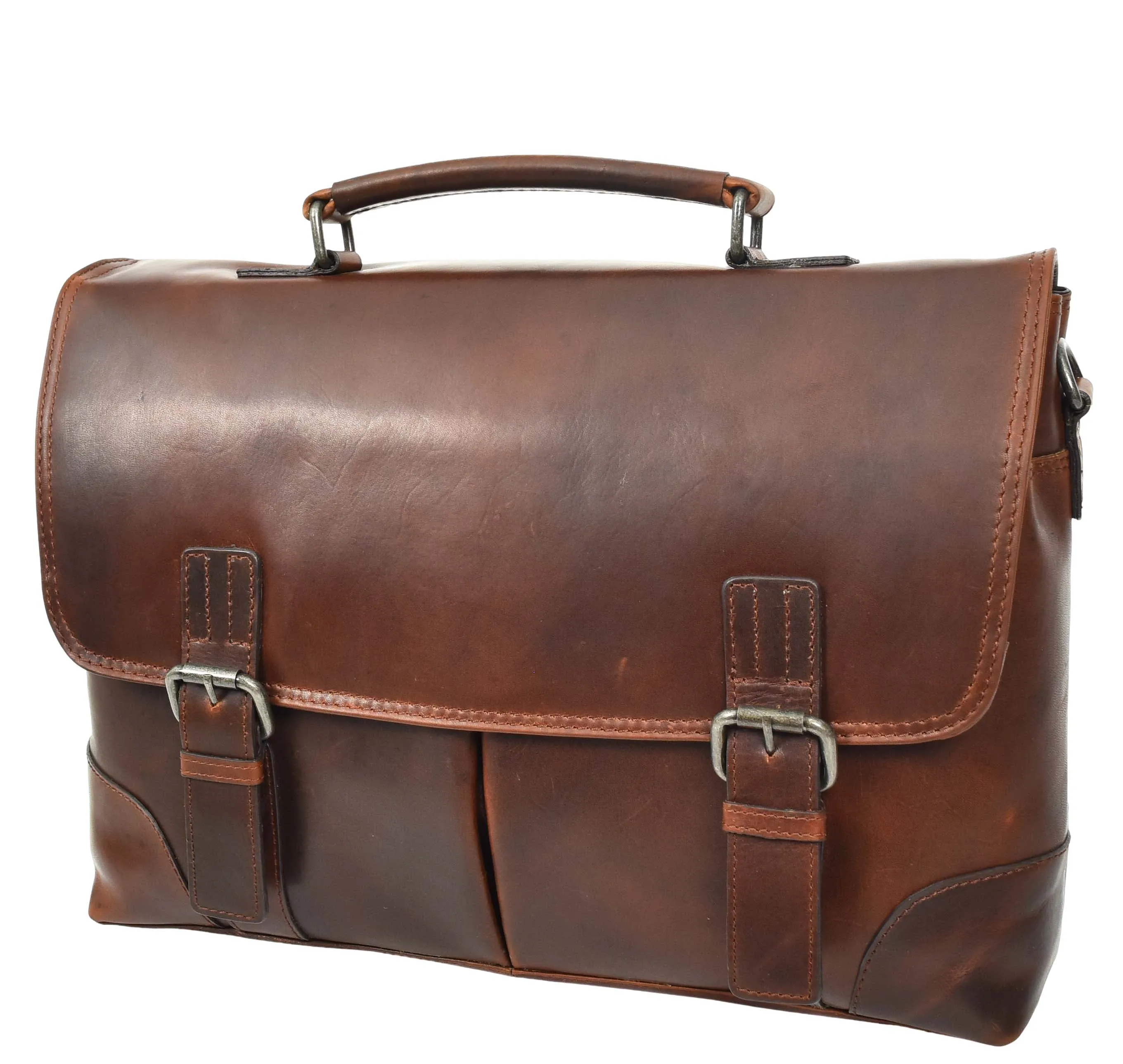 Mens Real Leather Briefcase Cross Body Classic Bag TOM Brown