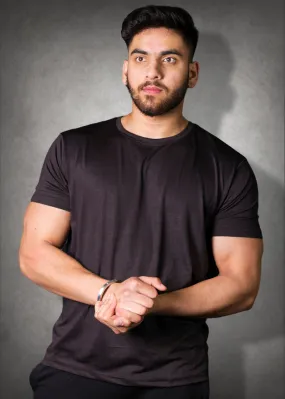 Mens Sweat in Style Round Neck Half sleeve T-shirt - Black