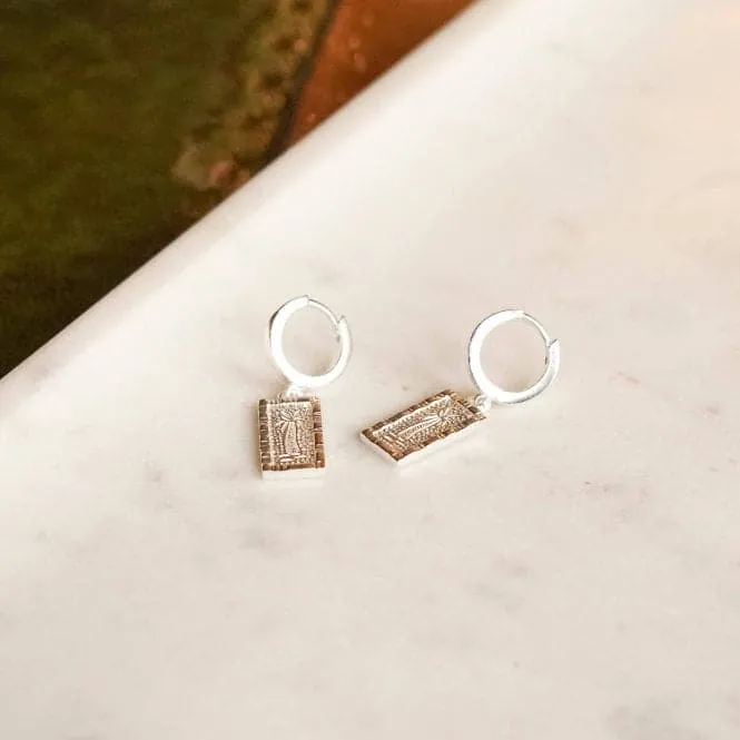 Palm Engraved Drop Sterling Silver Earrings WE10_SLV