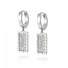 Palm Engraved Drop Sterling Silver Earrings WE10_SLV