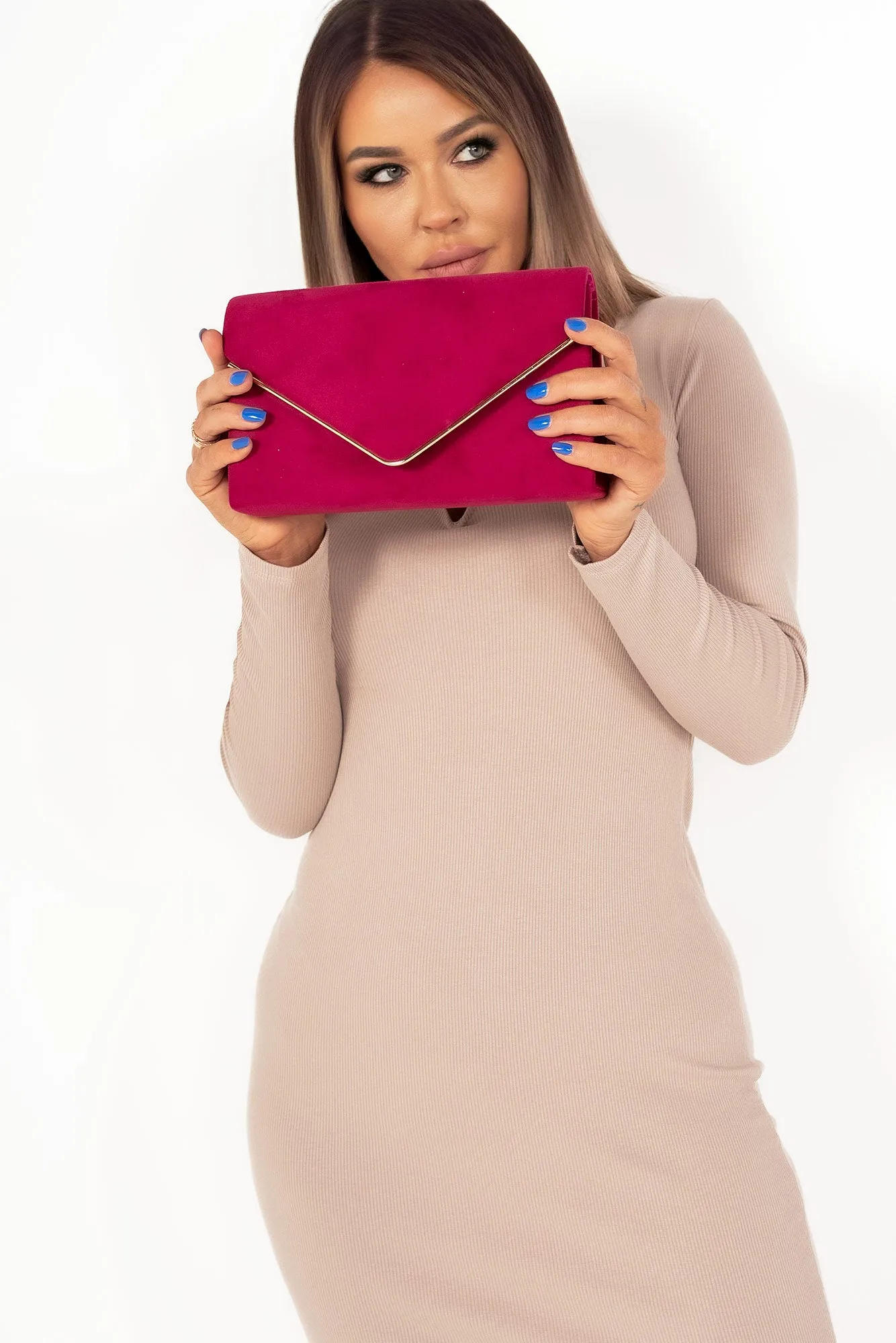 Pamela Berry Suedette Gold Trim Clutch