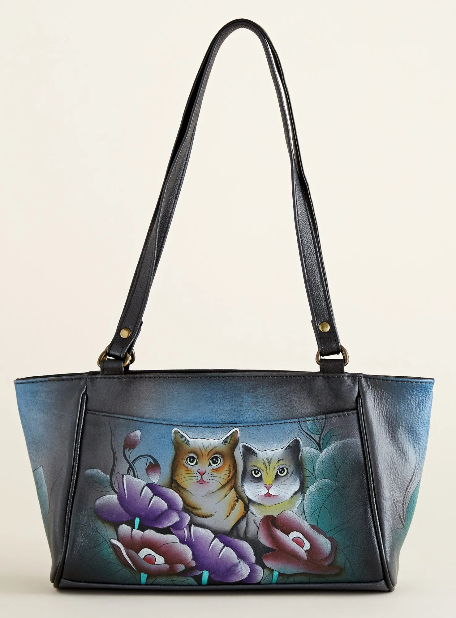 Purrfect Pair Hand-painted Leather Petite Tote