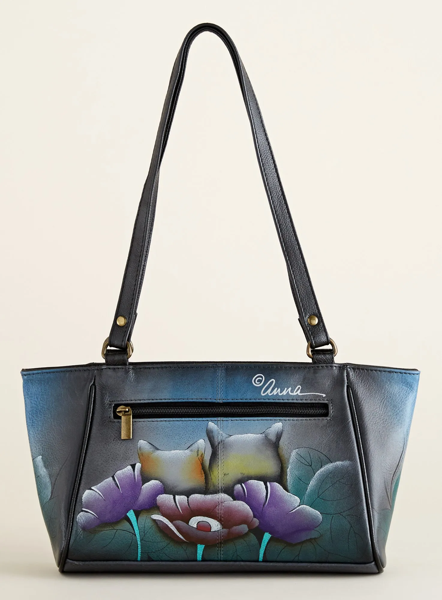Purrfect Pair Hand-painted Leather Petite Tote
