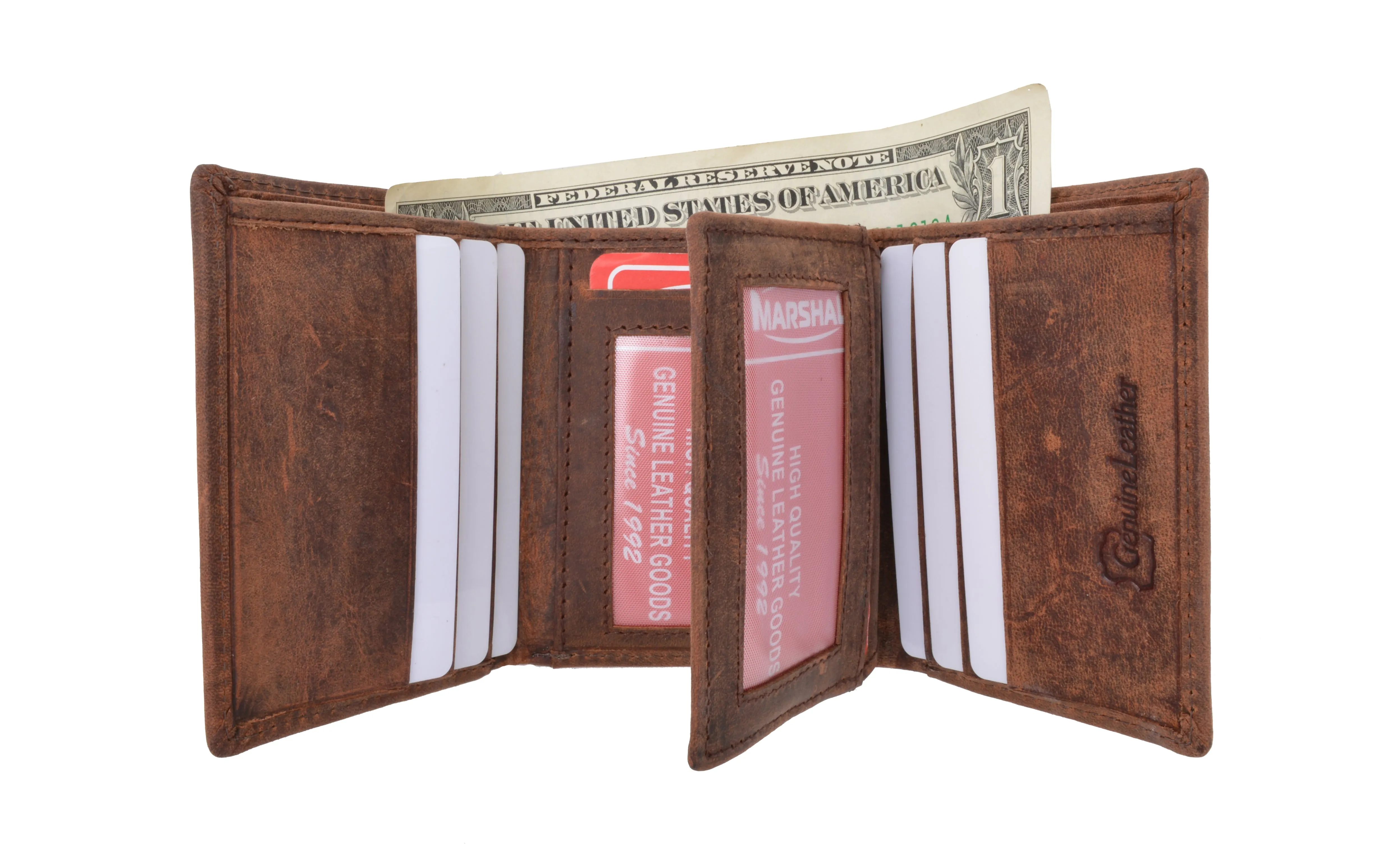 RFID Blocking Mens Chain Biker Vintage Genuine Leather Classic Trifold Wallet