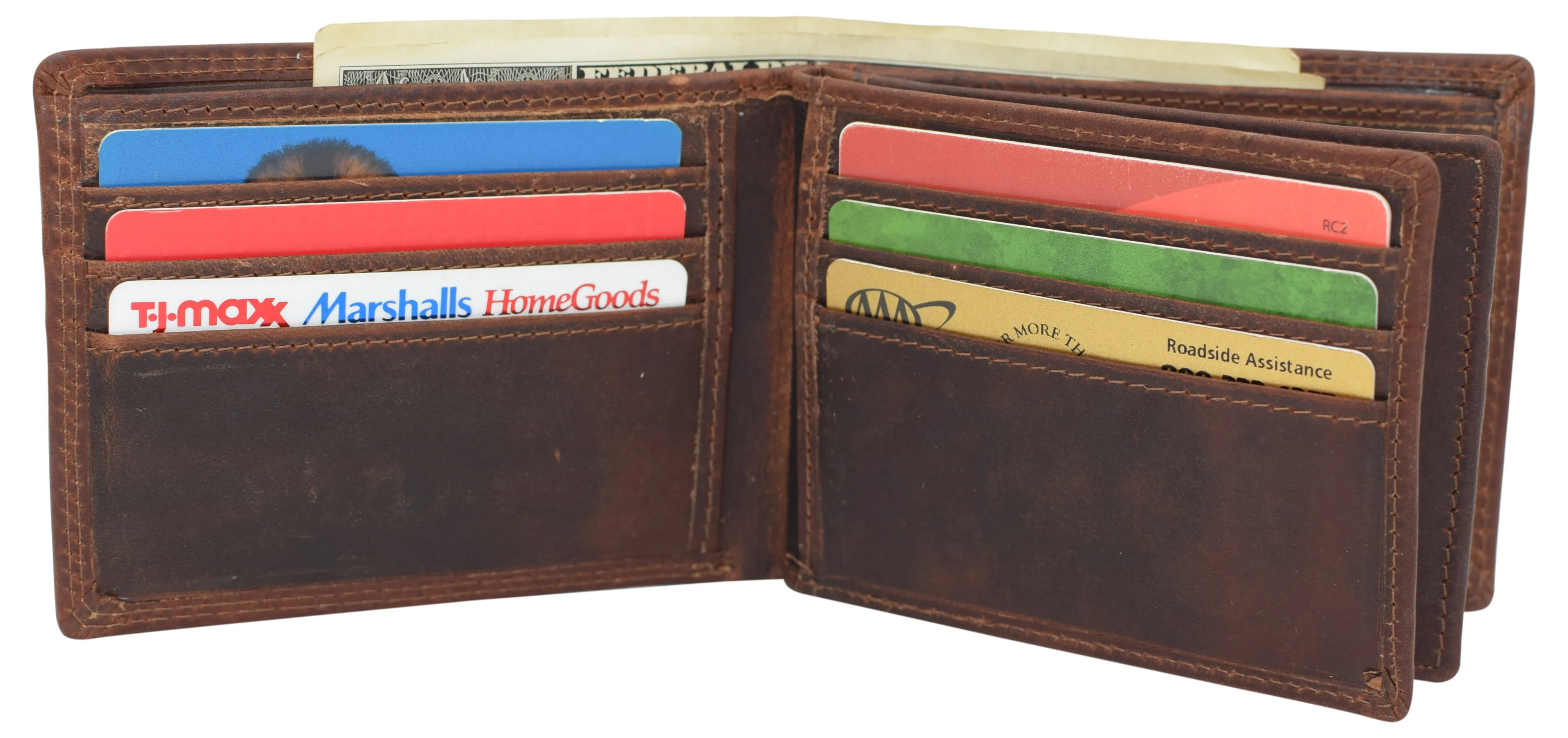 RFID921852RHBD CAZORO Wallets For Men Vintage Leather RFID Protected Large Bifold Double ID Window Wallet With Box