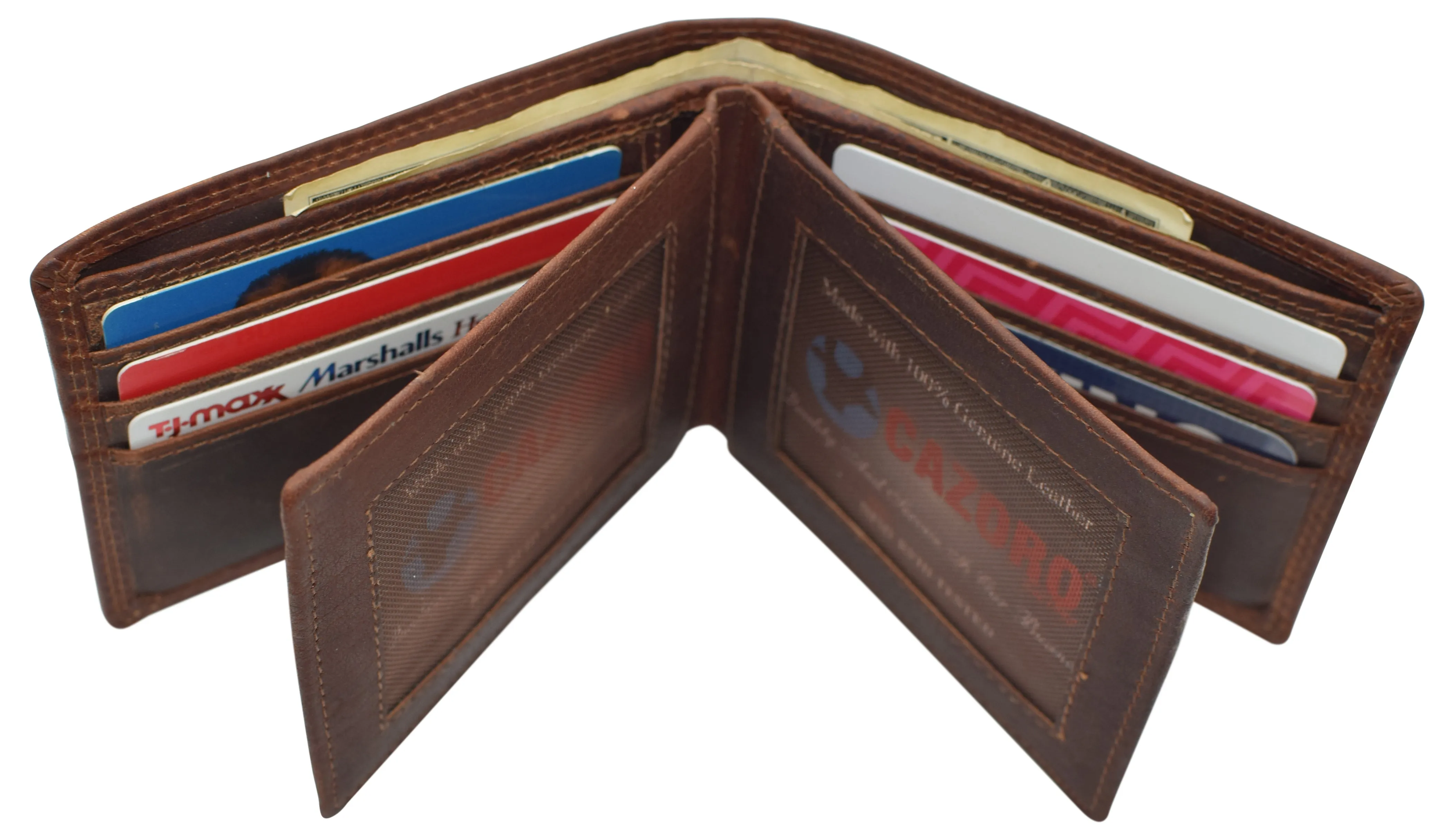 RFID921852RHBD CAZORO Wallets For Men Vintage Leather RFID Protected Large Bifold Double ID Window Wallet With Box