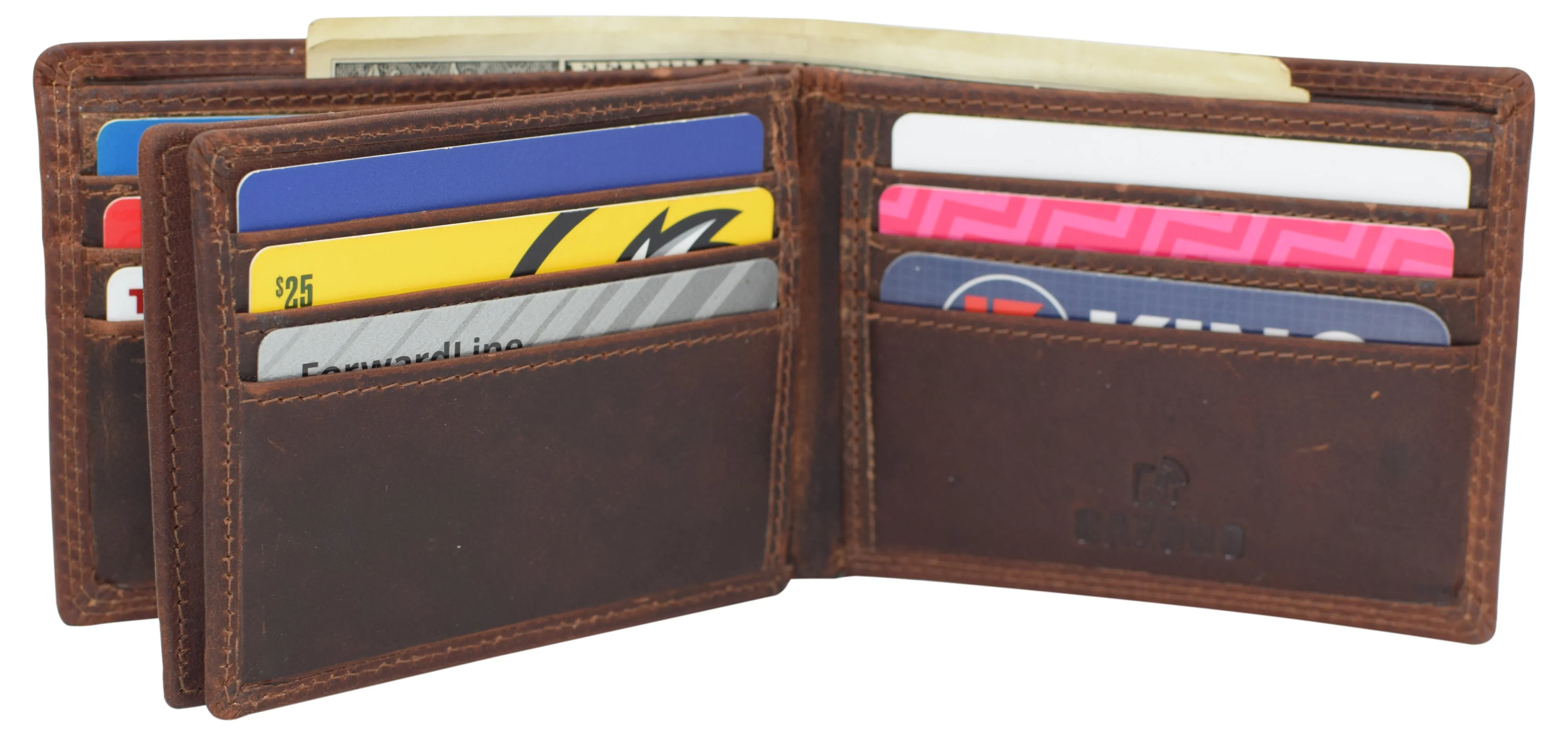 RFID921852RHBD CAZORO Wallets For Men Vintage Leather RFID Protected Large Bifold Double ID Window Wallet With Box