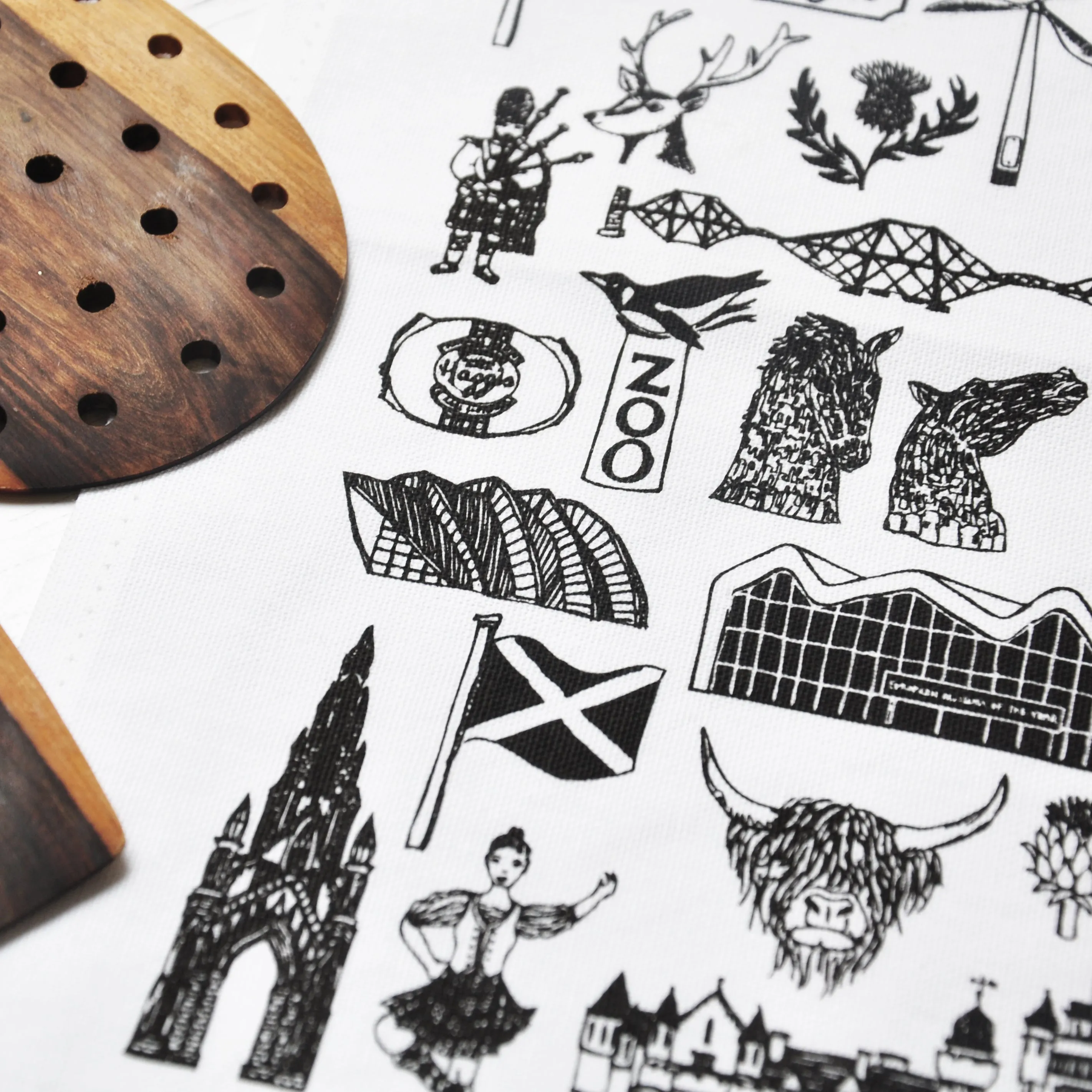 Scottish Illustrated Black And White Tea-towel