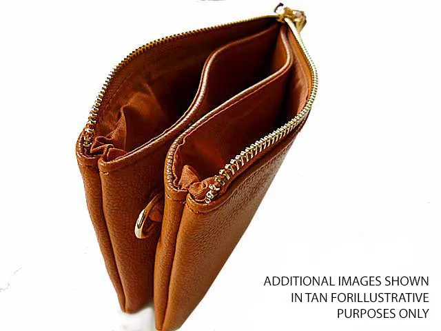SMALL MULTI-POCKET CROSSBODY PURSE BAG WITH WRIST AND LONG STRAPS - BEIGE
