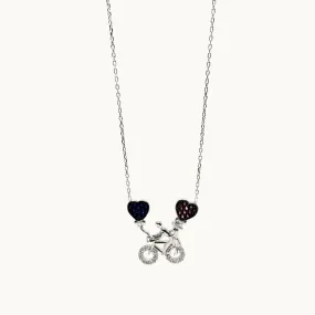 Sterling Silver Bicycle Necklace with Cubic Zirconia Hearts Pendant