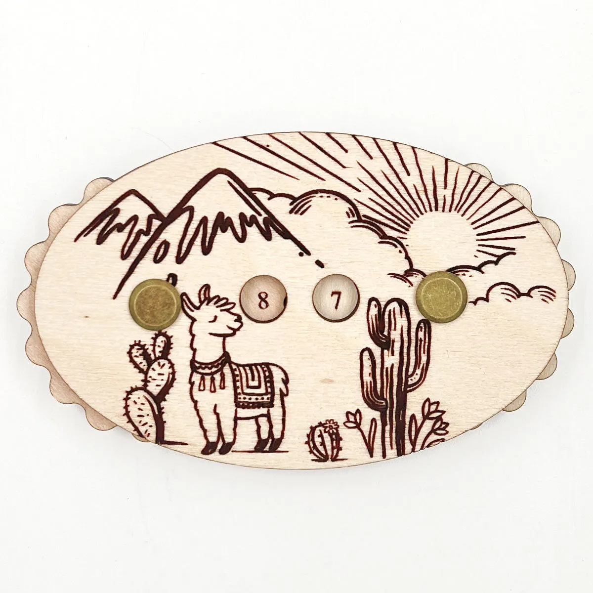 Sunrise Grove Row Counter - Alpaca Mountains - Cherry Wood