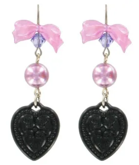 Tarina Tarantino Candy Cameo Lucite Heart Pierced Earrings (Black)