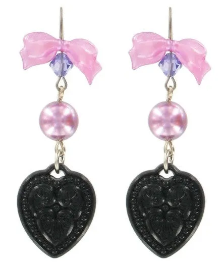 Tarina Tarantino Candy Cameo Lucite Heart Pierced Earrings (Black)