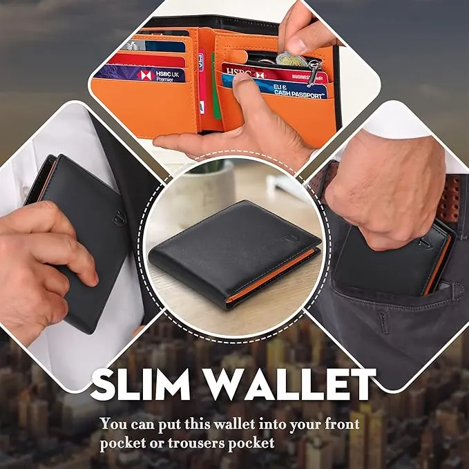 TEEHON® Wallets Slim Genuine Leather RFID Blocking Wallet with 11 Card Holder, 2 banknote compartments, Coin Pocket