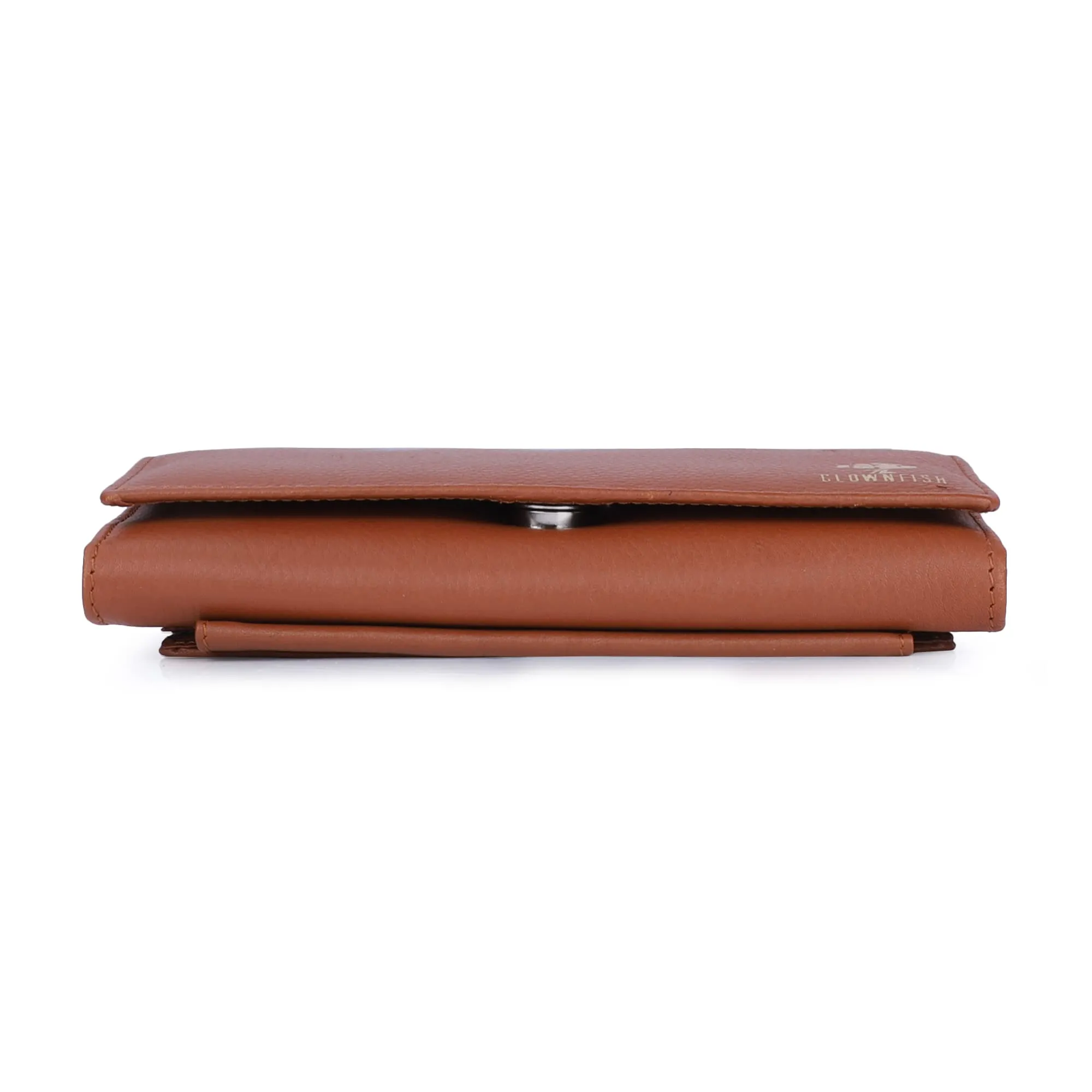 THE CLOWNFISH Elsa Collection Genuine Leather Tri-Fold Womens Wallet Clutch Ladies Purse with Multiple Card Slots & ID Card Windows (Tan)