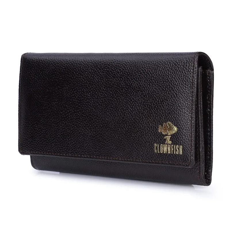 THE CLOWNFISH Elsa Collection Genuine Leather Tri-Fold Womens Wallet Clutch Ladies Purse with Multiple Card Slots & ID Card Windows (Tan)