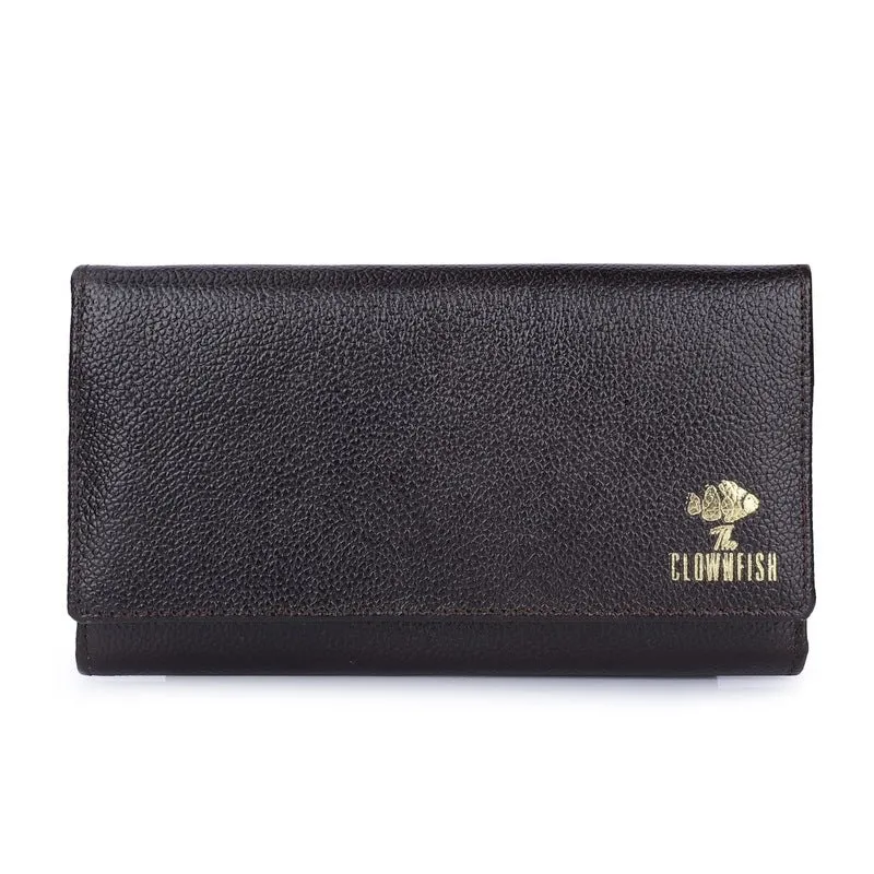THE CLOWNFISH Elsa Collection Genuine Leather Tri-Fold Womens Wallet Clutch Ladies Purse with Multiple Card Slots & ID Card Windows (Tan)