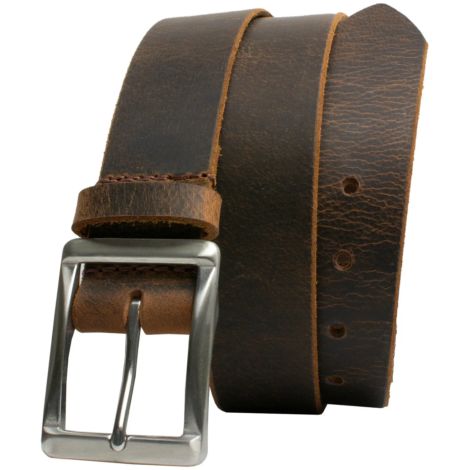 The Site Manager Distressed Leather Brown Work Belt & Wallet Set by Nickel Smart®