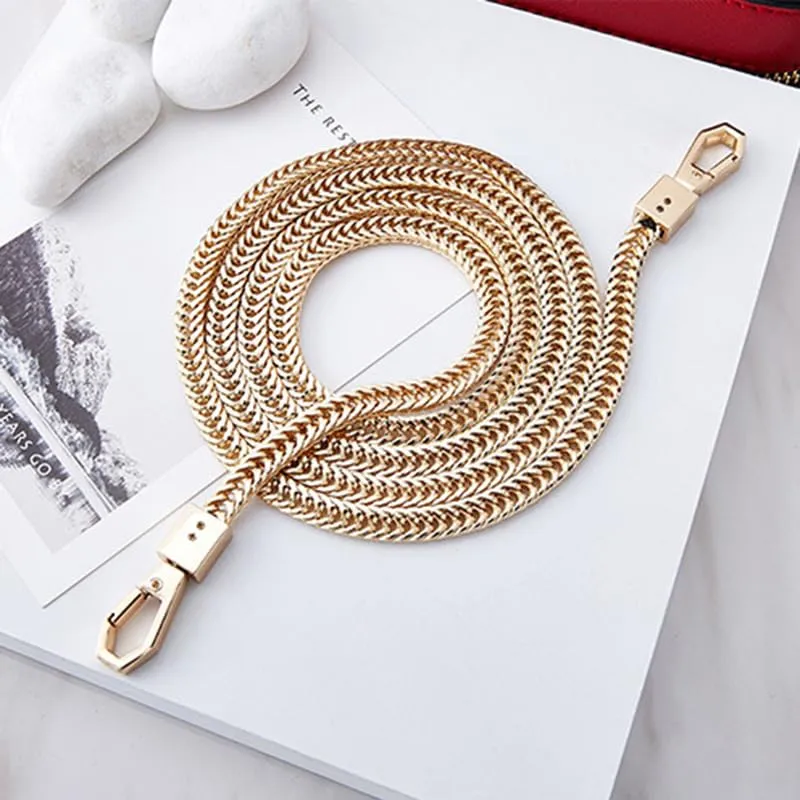 Tia Purse Shoulder Bag Chain Strap Handle, Handbag Purse Chain Replacement, Purse, Clutch making, Decoration & DIY (Golden Flat Chain with Heavy Hexa Hook-120Cm-1 Pc)