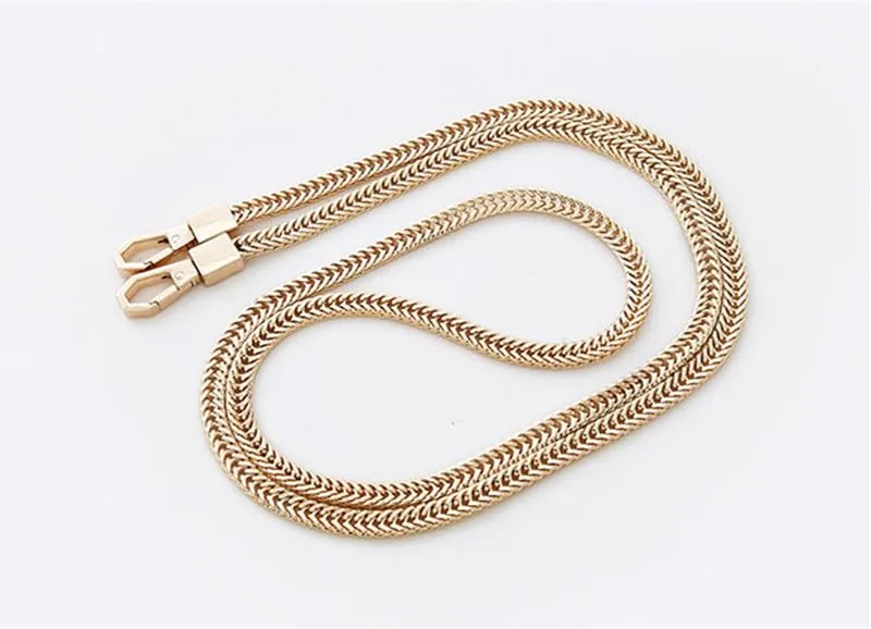 Tia Purse Shoulder Bag Chain Strap Handle, Handbag Purse Chain Replacement, Purse, Clutch making, Decoration & DIY (Golden Flat Chain with Heavy Hexa Hook-120Cm-1 Pc)