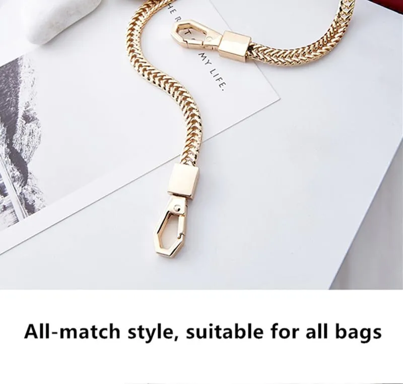 Tia Purse Shoulder Bag Chain Strap Handle, Handbag Purse Chain Replacement, Purse, Clutch making, Decoration & DIY (Golden Flat Chain with Heavy Hexa Hook-120Cm-1 Pc)