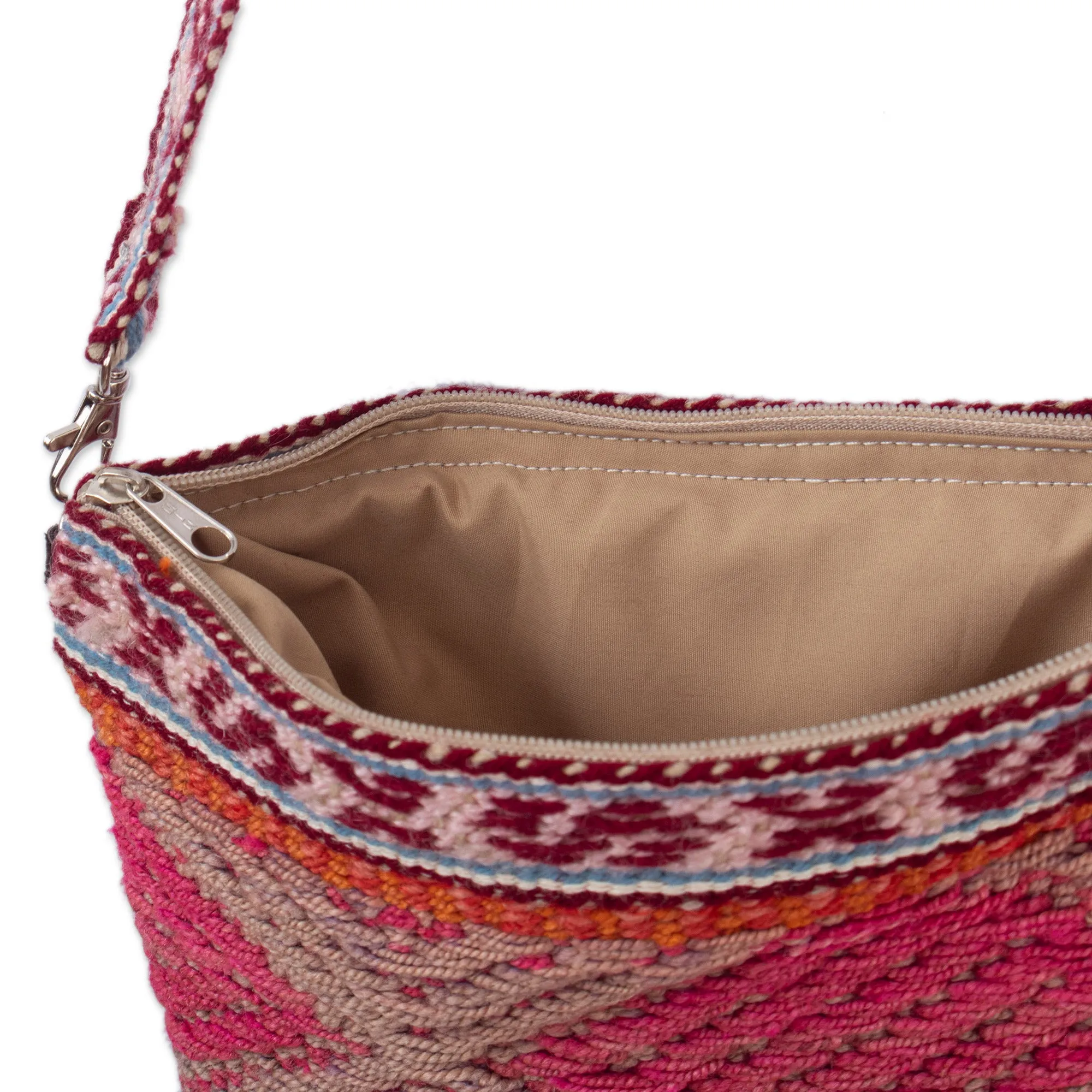 Traditional Handwoven Wool Shoulder Bag with Vibrant Tassels - Andean Trip | NOVICA