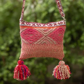 Traditional Handwoven Wool Shoulder Bag with Vibrant Tassels - Andean Trip | NOVICA