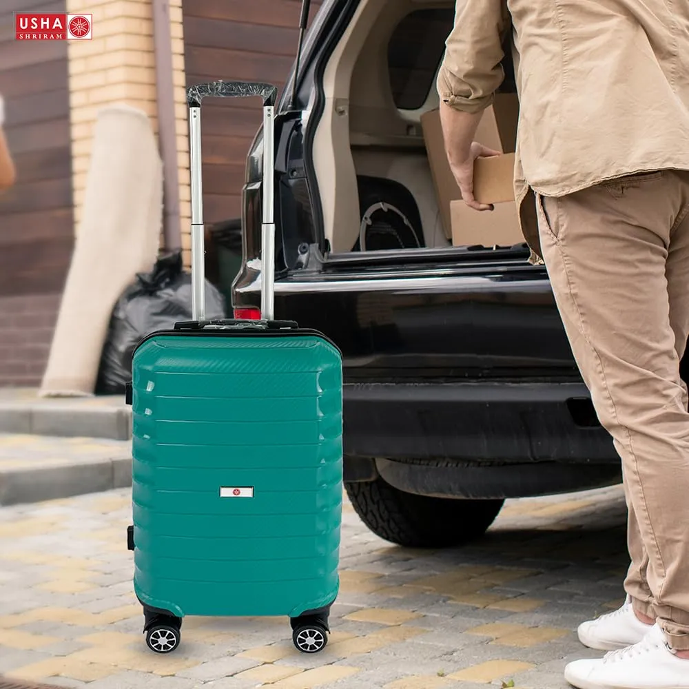 USHA SHRIRAM Polypropylene (Check-in Bag) 24 inch Luggage Bag (65cm) |Trolley Suitcase for Travel | Travel Luggage for Men Women |360 Wheel | Travel Bags for Luggage Trolley Carry On Suitcase (Green)