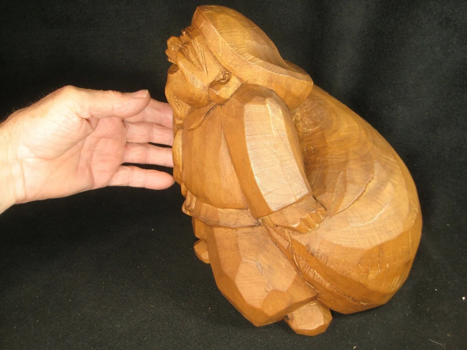 Vintage Japanese Sugi  Wood Hand Carved Statue Buddhist God Of Luck Daikoku