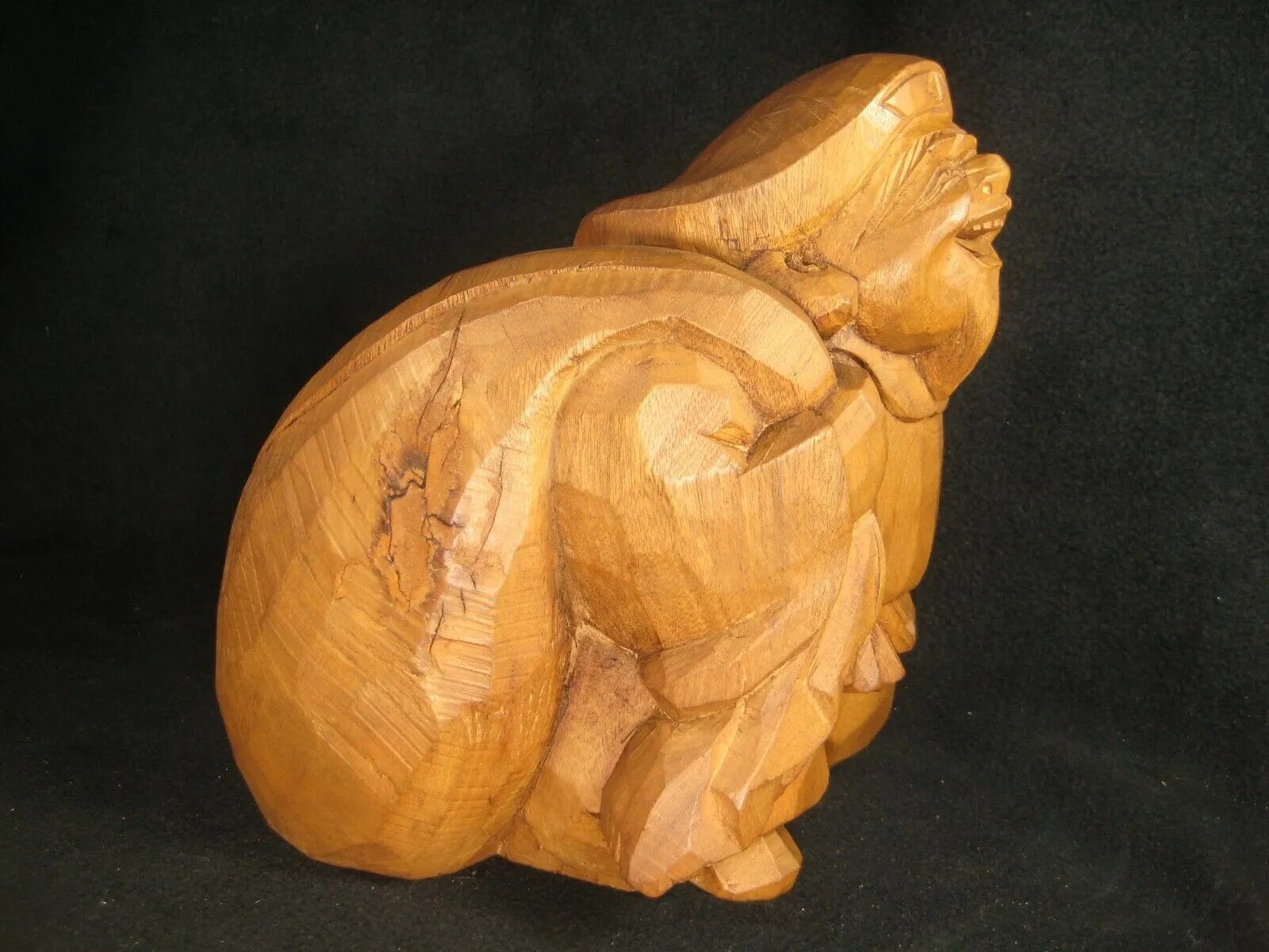 Vintage Japanese Sugi  Wood Hand Carved Statue Buddhist God Of Luck Daikoku