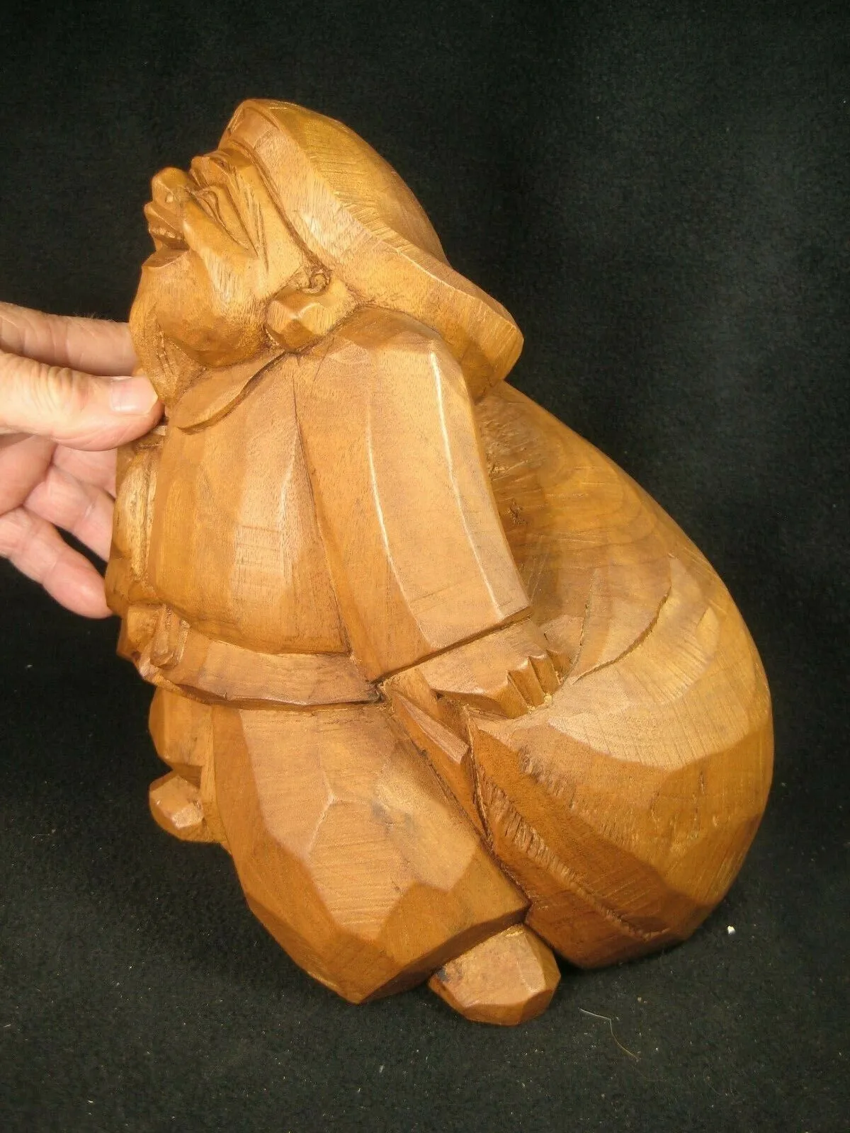 Vintage Japanese Sugi  Wood Hand Carved Statue Buddhist God Of Luck Daikoku