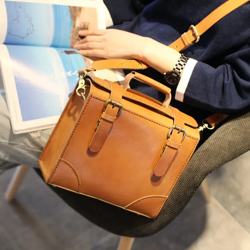 Vintage Leather Female Docotor Satchel Bag Cross Shoulder Bag Purses for Women