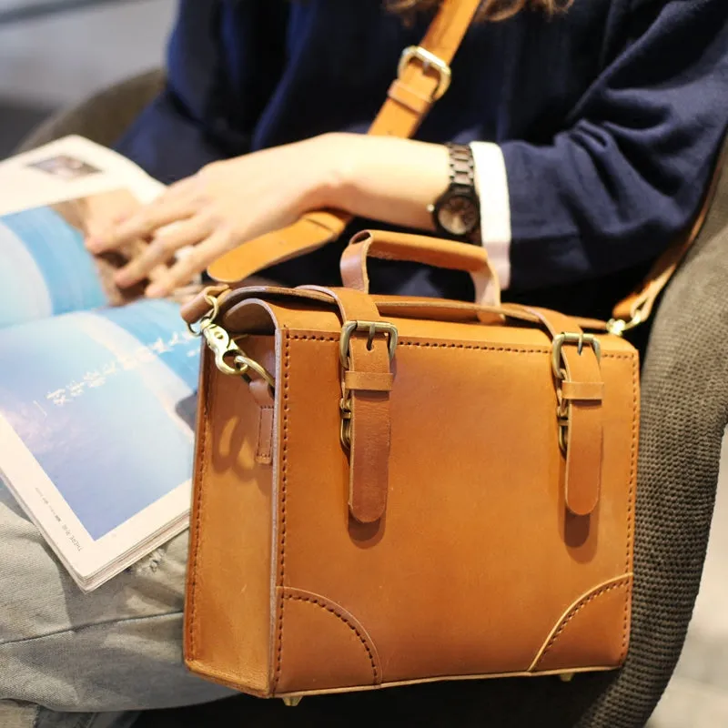 Vintage Leather Female Docotor Satchel Bag Cross Shoulder Bag Purses for Women