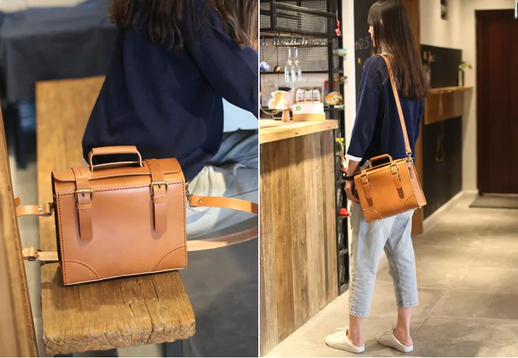 Vintage Leather Female Docotor Satchel Bag Cross Shoulder Bag Purses for Women
