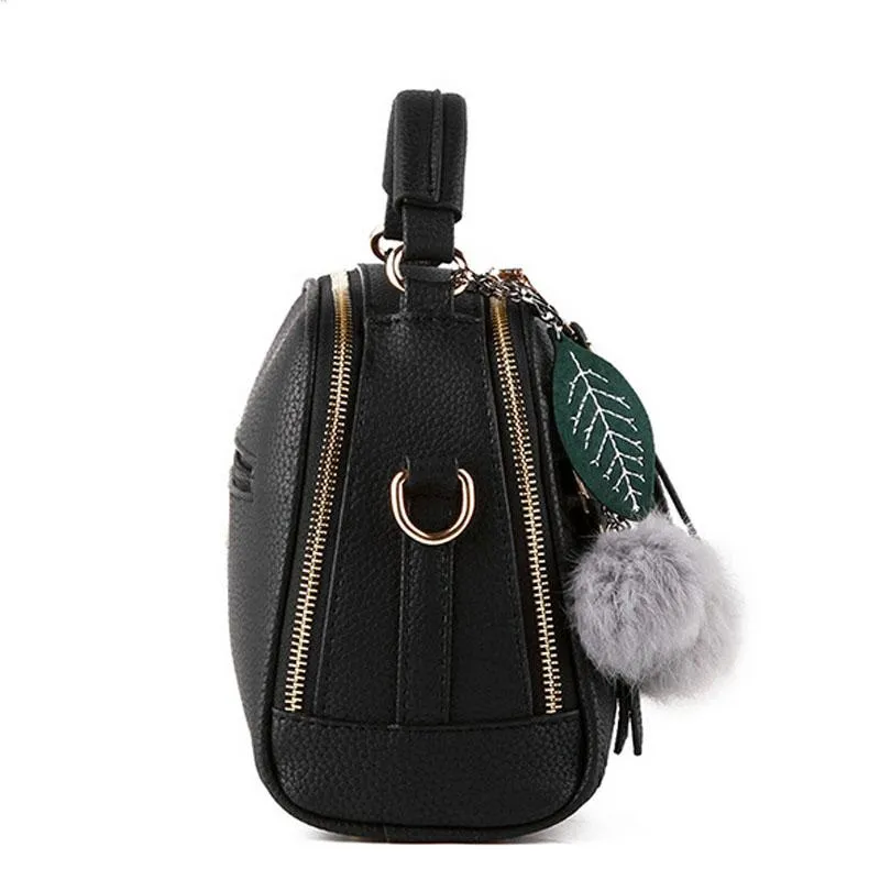 Women Faux-Leather Tote Shoulder Handbag with Fabolous leaf-shaped Tassels